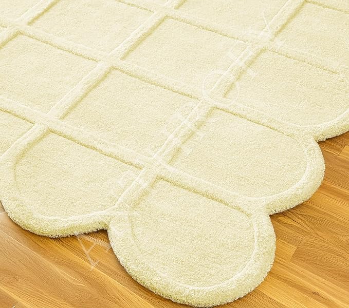 Selena Scallop Area Rug – 4’ x 6' – Handmade Wool Area Rugs – Yellow – Rugs for Living Room, Bedroom – Anti-Skid – Carpets with Non-Slip Natural Backing with 100% Cotton