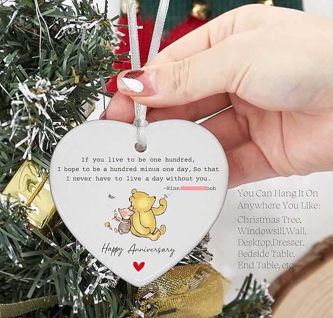Heart Shaped Christmas Ornament-Wedding Gift for Couple Husband Wife Boyfriend Girlfriend-Anniversary Present-Romantic Ceramic Keepsake Decor Marriage Celebration