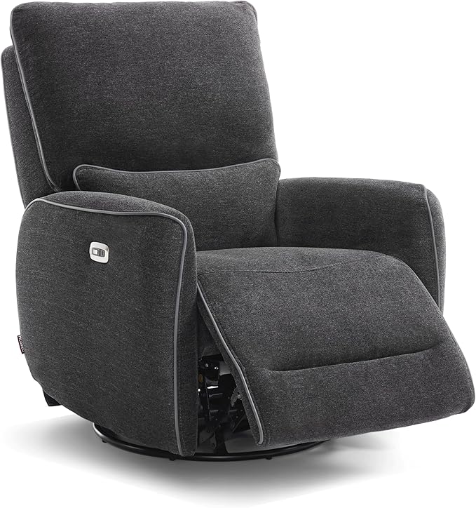 MCombo Power Swivel Glider Rocker Recliner Chair, Electric Swivel Rocker Recliner with USB Charging Ports for Living Room and Nursery, Fabric 6922 (Grey)