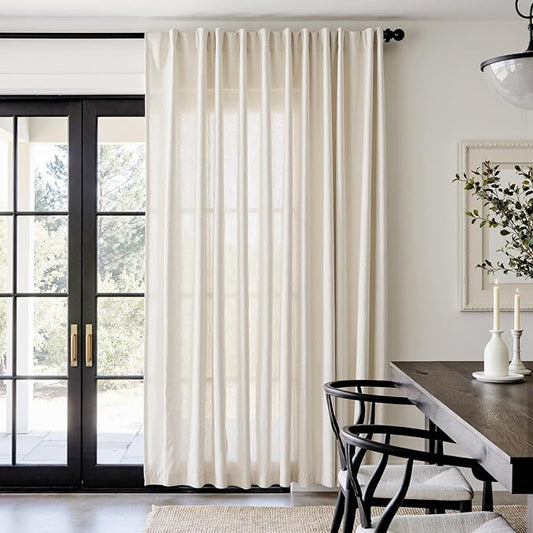jinchan Sliding Doors Linen Blend Curtain 84 Inches Length 1 Panel for Living Room, Light Filtering 100 Inches Extra Wide Natural Drape for Patio Door with Rod Pocket Back Tab (100W x 84L, Ecru)
