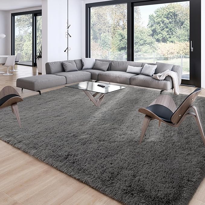 Merelax Soft Area Rugs for Livingroom Bedroom, Shaggy Plush Fuzzy Fluffy Carpet Furry Fur Rug, Modern Indoor Comfy Nursery Kids Dorm Home Decor Floor Mat, 6 x 9 ft, Charcoal