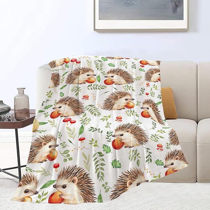 Hedgehog Blanket Cute Animal Throw Blanket Flannel Stuff Merch Cozy Decor Fleece Plush Fuzzy Warm Soft Lightweight Bedding Gifts for Hedgehog Lover Women Men Girl Boy Couch 80"X60"