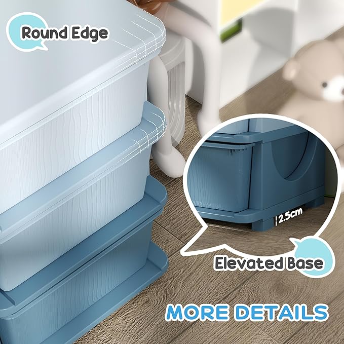 Qaba 3 Tier Kids Storage Unit, 6 Drawer Chest Toy Organizer Plastic Bins for Kids Bedroom Nursery Kindergarten Living Room for Boys Girls Toddlers, Blue