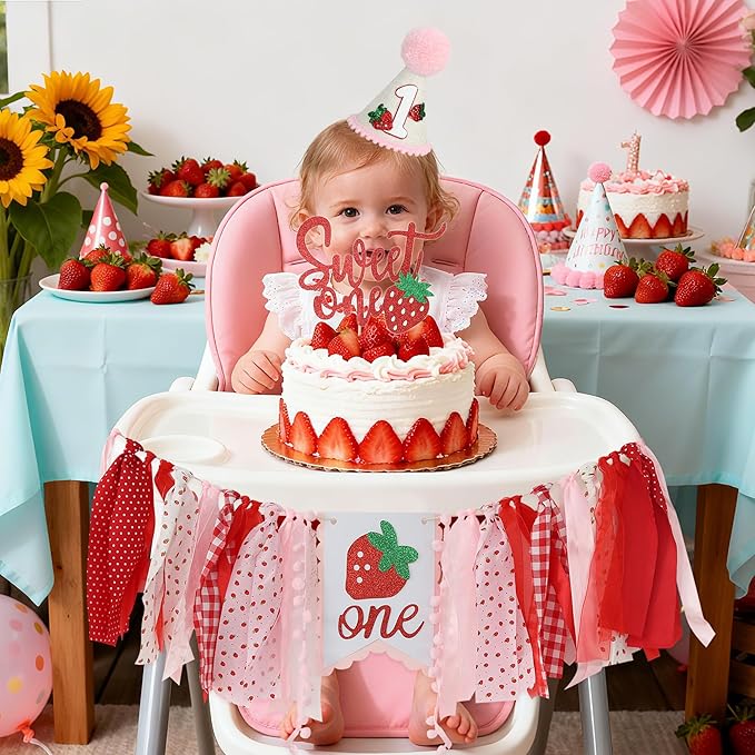 Berry First Birthday High Chair Banner for First Baby Girl Berry Sweet One Birthday Party Decorations