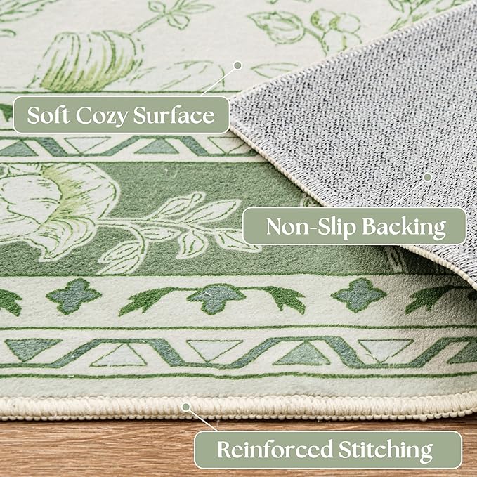 Green 4x6 Small Rug for Living Room Cream Beige and Sage Green Area Rug for Kitchen, Bedside, Dining Room, Laundry, Large Entryway Indoo Non Slip with Rubber Backing, Boho Aethestic Farmhouse D閏or