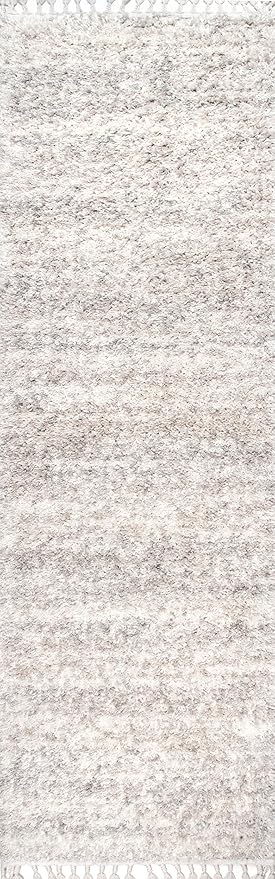 nuLOOM Brooke Shag Tasseled Area Rug - 2x10 Runner Shag Rug Casual Ivory Rugs for Living Room Bedroom Dining Room Nursery Entryway Hallway