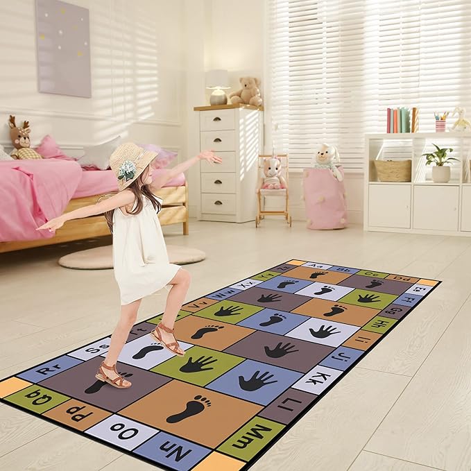 Hopscotch Play Rugs Kids, ABC Alphabet Education Carpet, Playroom Bedroom Living Room Decor Learning mat (Blue,39x71 in)