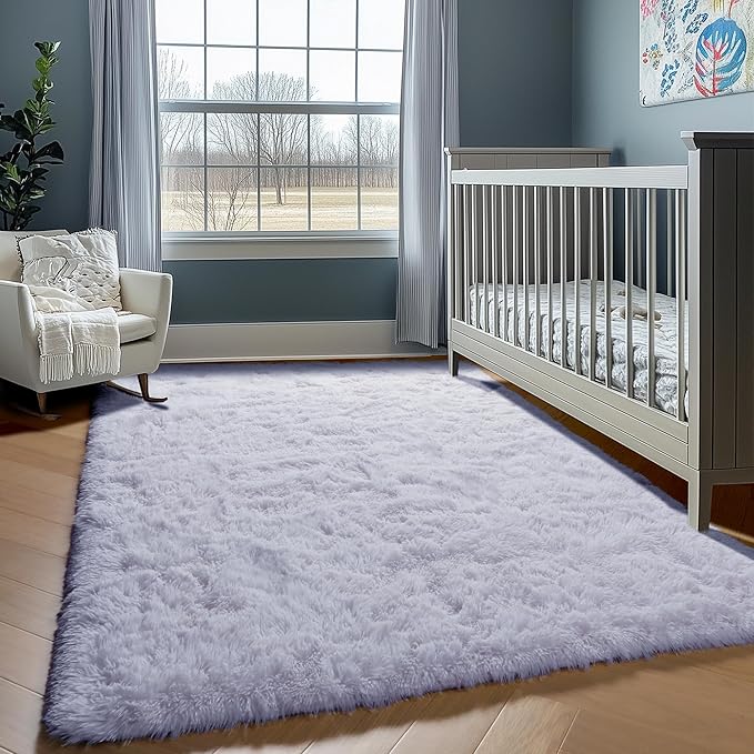 ONASAR White Rugs for Bedroom, 3x5 Fluffy Shaggy Bedside Area Rug, Washable Soft Plush Shag Small Floor Carpet for Preppy Dorm Nursery Living Room Teen Kids Girls Boys Baby Toddler Indoor Home Decor