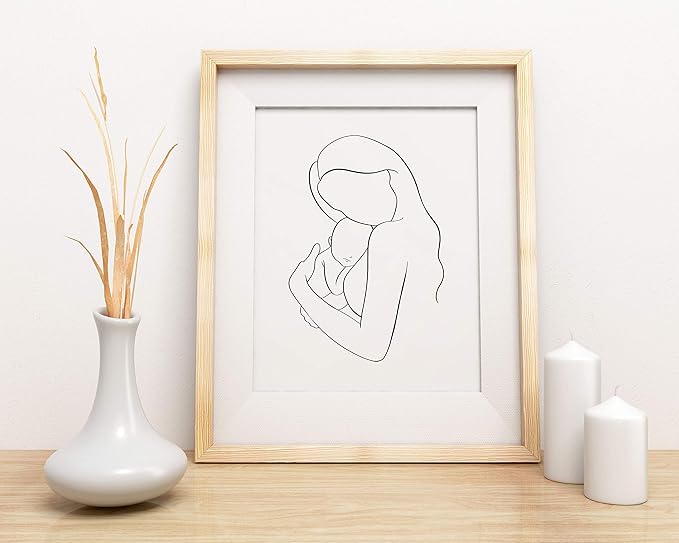 Mother and Infant Child Nursery Wall Art | 11x14 UNFRAMED Black and White Minimalist Nordic Print | Mama and Baby Modern Scandinavian Home Decor
