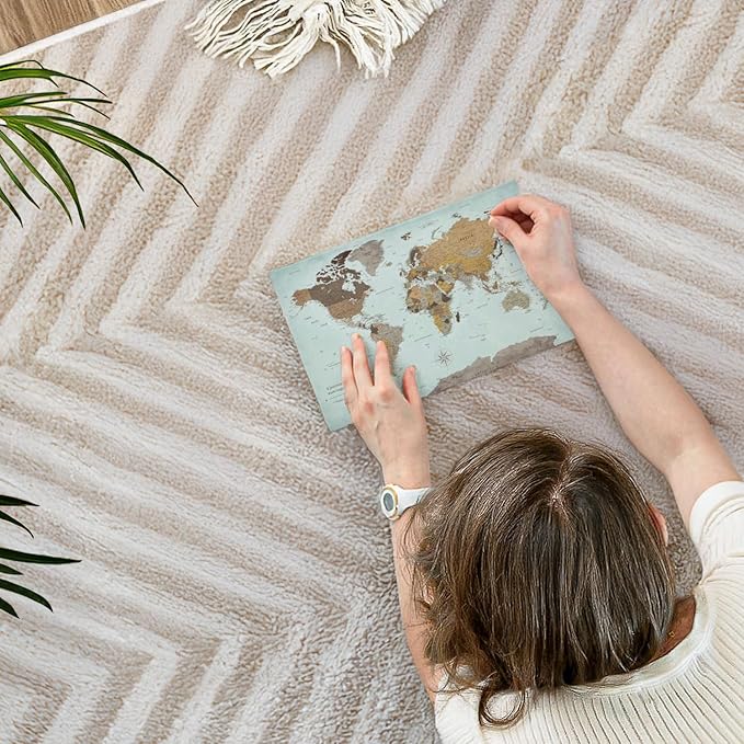 ElephantStock - A Thousand Miles World Push Pin Map Wall Art - Horizontal Canvas Wall Art - Living Room Wall Decor - Printmaking Map Canvas Art - Blue And Brown Decor - 12" x 8"