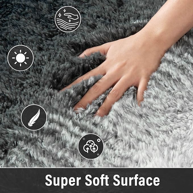 Meralax Area Rugs for Living Room Bedroom, Gradient Black 5x8 Feet Soft Fluffy Shaggy Bedside Rug, Machine Washable Indoor Floor Carpet for Kids Boys, Dorms, Nursery Rooms, Home Decor Aesthetic