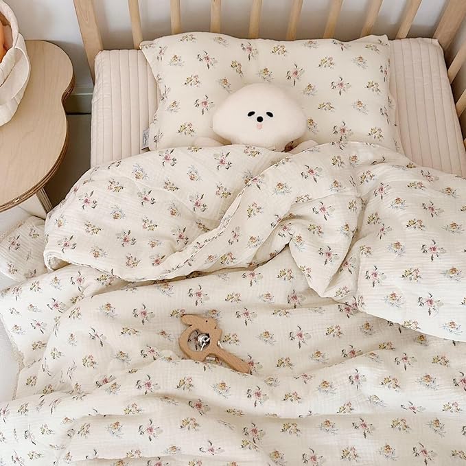 BuLuTu Kids Blanket Cotton Toddler Quilt Muslin Blankets, Reversible Floral Baby Blanket for Girls Boys Crib Comforter Baby Quilt for Toddler Bed, Azalea Pattern, 60x78 Inches