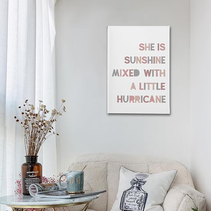 PHAMTE Girls Bedroom Wall Decor,She is Sunshine Mixed with a Little Hurricane Girls Room Wall Art,Sunshine Print Framed Canvas Painting Artwork for Room Bedroom Home Nursery Playroom(16x24 Inch)