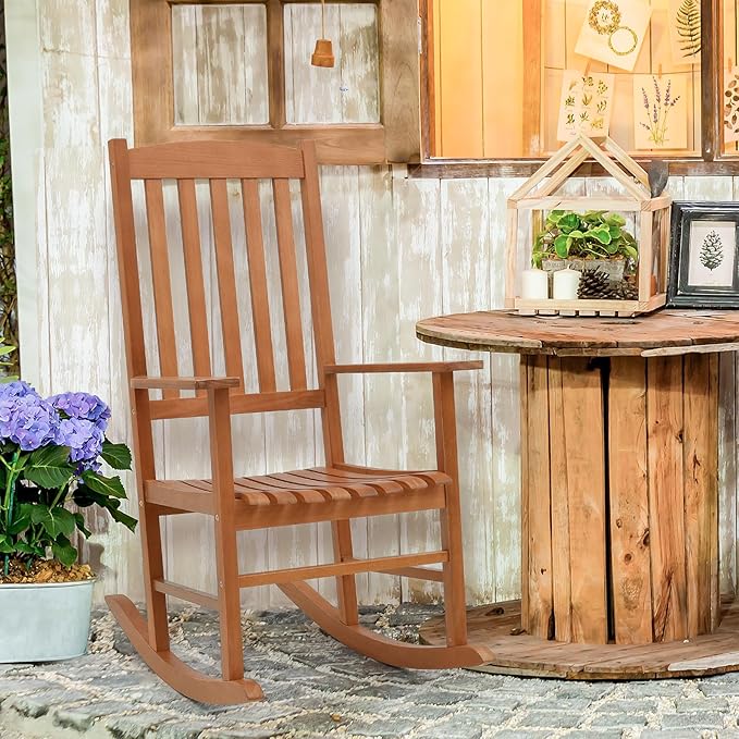Giantex Wood Outdoor Rocking Chair - Eucalyptus Rocker Chair with Stable & Safe Rocking Base, High Backrest, Slatted Patio Rocker for Garden, Poolside, Courtyard Outdoor Rockers, Porch Rocker Set of 2