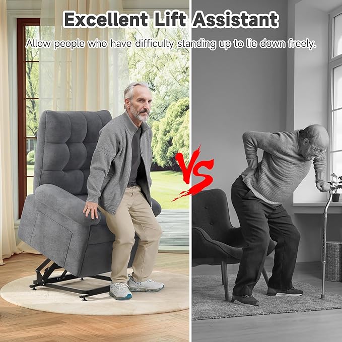 Power Recliner Chair for Elderly, Lift Chairs Triple Motor with Infinite Position, Seniors Electric Stand Assist, Single Sofa with Side Pockets for Living Room, Grey