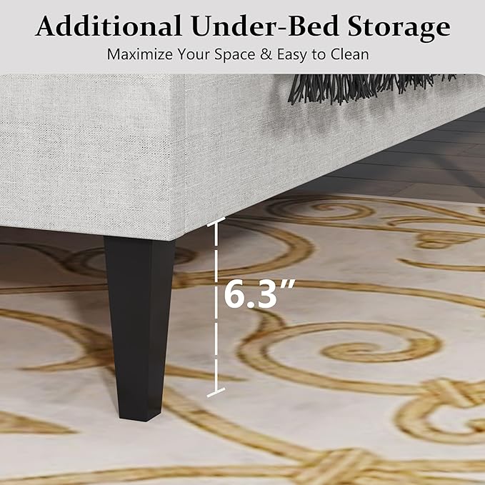 BarnFurin Full Size Bed Frame with Headboard, Upholstered Platform Bed with Adjustable Button Tufted Headboard, Fabric Bed Frame with Wooden Slats Support, No Box Spring Required, Easy Assembly, White