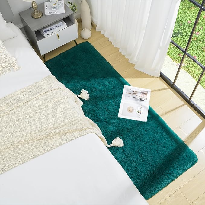 BENRON Soft Runner Rugs for Bedroom 2x6, Washable Long Runners for Hallway Entryway Kitchen Dorm, Fluffy Throw Rug for Kids Girls Room Decor Photo Prop, Teal Green