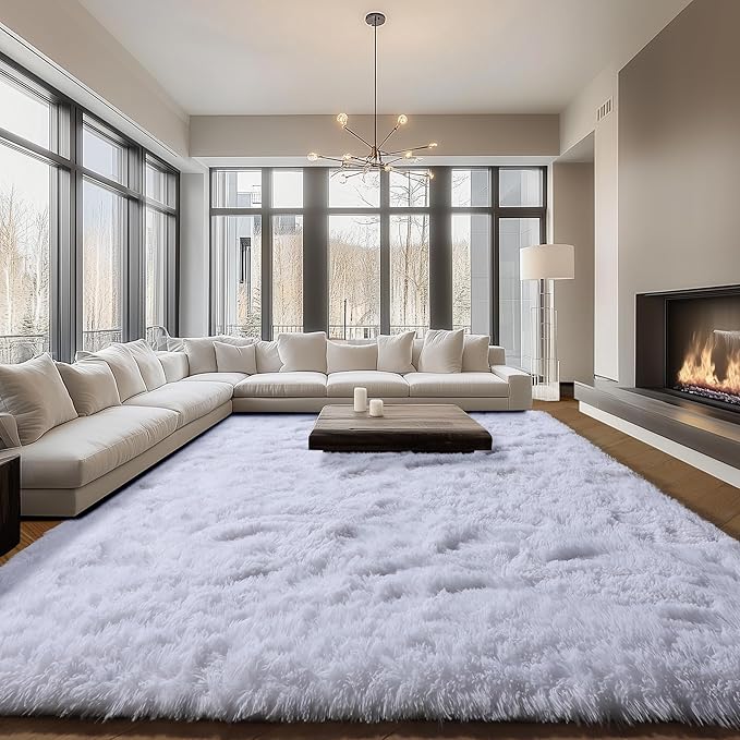 ONASAR White 8x10 Area Rugs for Living Room, Large Fluffy Shag Bedroom Rug, Washable Soft Plush Thick Shaggy Big Floor Carpet for Kids Boy and Girls Teen Dorm Nursery Indoor Home Decor Aesthetic