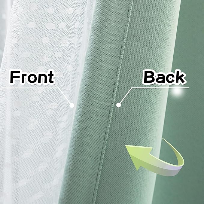 MYSKY HOME Curtains for Girls Bedroom & Nursery Kids Green Cute Curtains 63 inch Long Double Layer with Polka Dots Sheer, Grommet Tops, 52" Wide Each Panel, 2 Panels