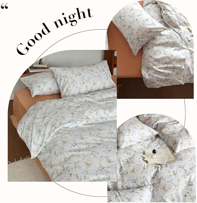 HighBuy Garden Style Floral Duvet Cover Twin Chic Yellow Blue Floral Botanical Bedding Set Twin Cozy Cotton Flower Botanical Comforter Cover 2 Pillowcases Aesthetic Floral Duvet Cover Set
