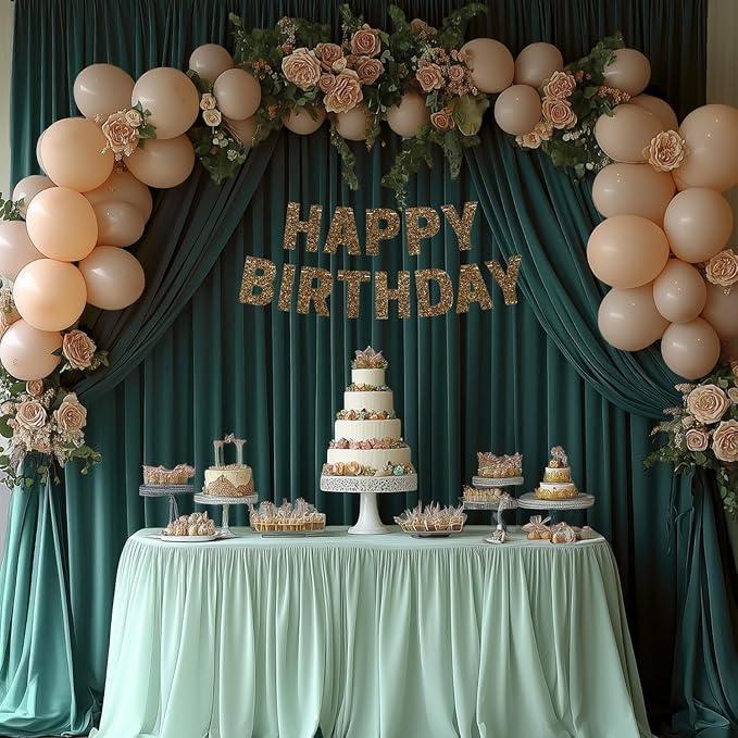Dark Green Backdrop Curtains for Wedding Parties, 10x7FT Wrinkle Free Photo Backdrop Curtains for Wedding Birthday Party Baby Shower, Fabric Drape with Rod Pockets 5ft x 7ft, 2 Panels