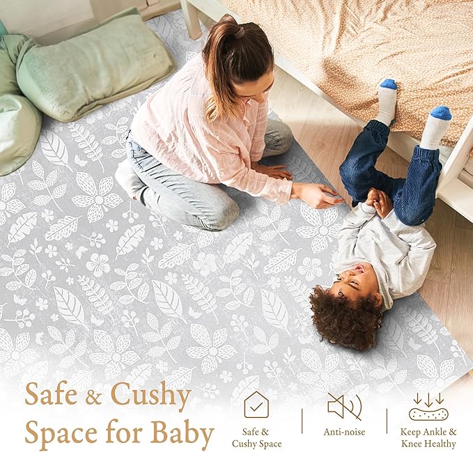 PopsyKosy Premium Baby Floor Play Mat - Thick & Cushioned 0.5 inch Playroom Foam Mat, Non-Toxic Odorless - 6 Tiles - Spacious 6x4 ft. - Stylish & Large, Waterproof for Kids & Toddlers - Tranquil Gray