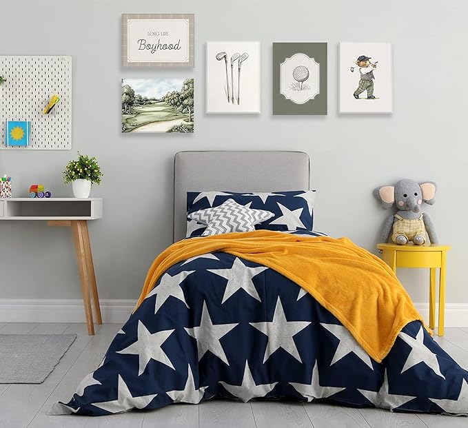 Vintage Nursery Wall Art Kids Room Canvas Wall Decor Animal Pictures Cute Duck and Woodland Bear Posters Neutral Floral and Sailboat Painting Print Artwork for Baby Boy Girl Room Playroom, Framed