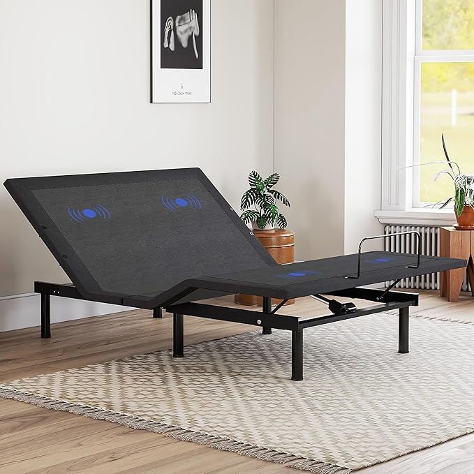 EGOHOME Adjustable Bed Frame Queen with Massage, Wireless Remote,Independent Head and Foot Incline Electric Bed Base with Adjustable 12" Legs,Zero Gravity, LED Night Lights, 2 USB Ports