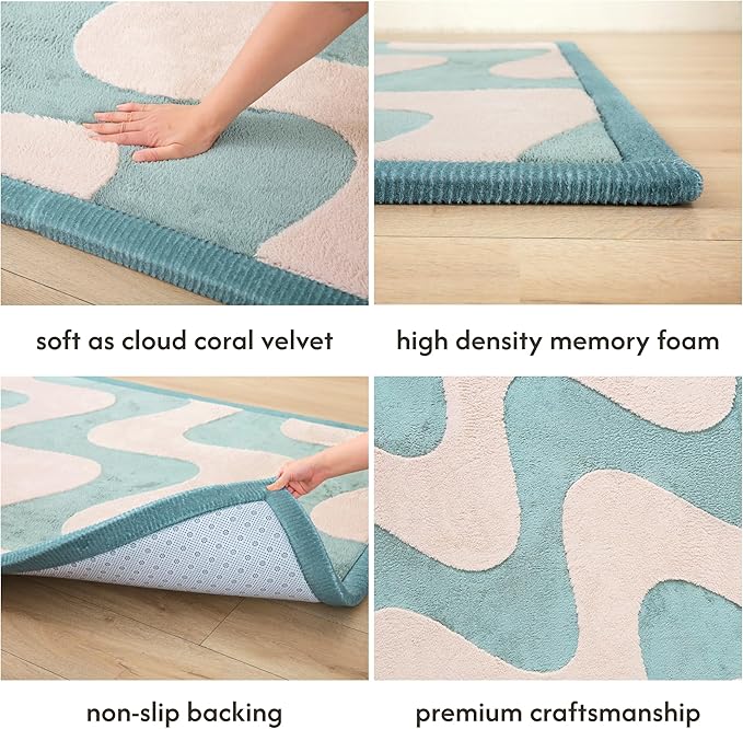 Stylish Coral Baby Play Mat for Floor 47" x 67" Waves – Soft 1" Thick High-Density Memory Foam Nursery Rug,Kids Rug with Non-Slip Backing for Crawling & Playing, Playroom Rug, Kids Carpet