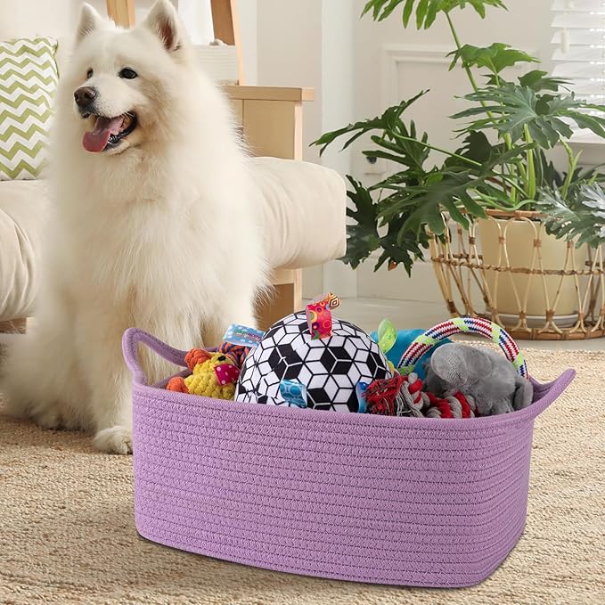 OIAHOMY Woven Basket, Gift Basket Empty with Gift Bags and Ribbons, Rope Baskets for Baby Showers, Storage Baskets with Handles for Nursery, Pet Toy Organizer - Lilac Purple