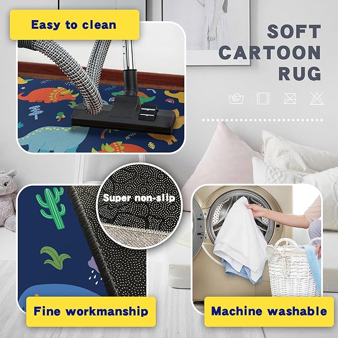 Cute Cartoon Dinosaur Rug for Bedroom 59"x39" Bedroom Playroom Decor for Kids Lovely Dinosaur Animal Pattern Carpet Blue Rug Non-Slip Washable