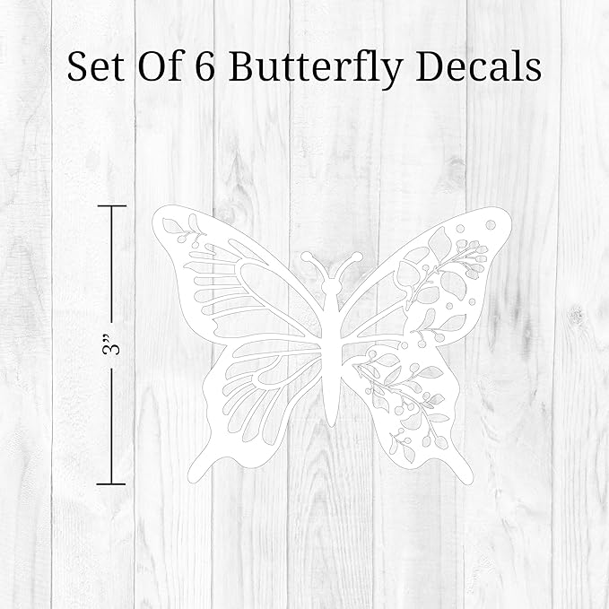 White Floral Butterfly Mirror Decals - Vinyl Stickers for Mirrors, Walls, Doors, Windows - Easy to Apply and Remove - Nursery Living Room Nursery Laundry Kitchen
