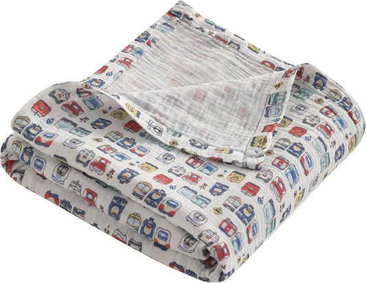 NTBAY 2 Layer Muslin Cotton Baby Swaddle Blanket, 42x60 Soft and Breathable Receiving for Newborns and Infants, Perfect for Crib, Stroller, Travel, Lightweight Nursery Blanket, Cartoon Train