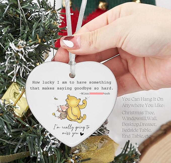Heart Shaped Christmas Ornament-Neighbor Moving Gift-Farewell Leaving Present for Friend Coworker Boss-Promotion Retirement Ceramic Keepsake Decor