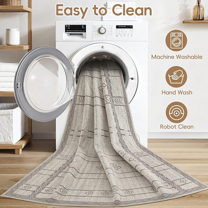 Area Rugs for Living Room Washable Living Room Rug Soft Neutral Indoor Floor Carpet Non-Slip Stain Resistant Modern Boho Rugs for Bedroom Dining Room Kids Room Nursery Office Home Grey Brown