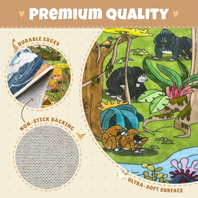 Africa Adventure Kids Bedroom Rug 6x9 – Safari Animal Map Rug with Lions, Elephants, Giraffes & Tribes – Educational Play Mat for Classroom, or Playroom