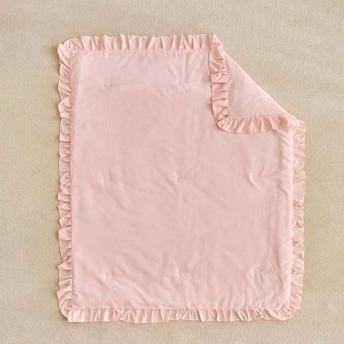 Ruffled Toddler Blanket Ruffle Comforter for Baby Toddler Girls, Soft Cozy Cute Quilted Blanket Breathable Microfiber Comfortable Down Alternative Small Size Quilt with Ruffle - 43"x 60" Light Pink