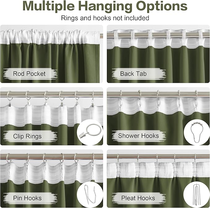 DUALIFE Olive Dark Green Curtains 120 Length 2 Panels, Blackout Curtains Thermal Insulated Window Treatment Room Darkening Drapes for Living Room Back Tab/Rod Pocket, 52 by 120 Inches Long