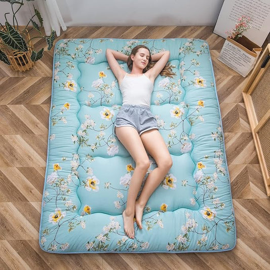 MAXYOYO Rustic Floral Korean Floor Mattress Japanese Futon Mattress, Foldable Bed Roll Up Camping Mattress Floor Lounger Bed Couches and Sofas Mattress Topper, Full
