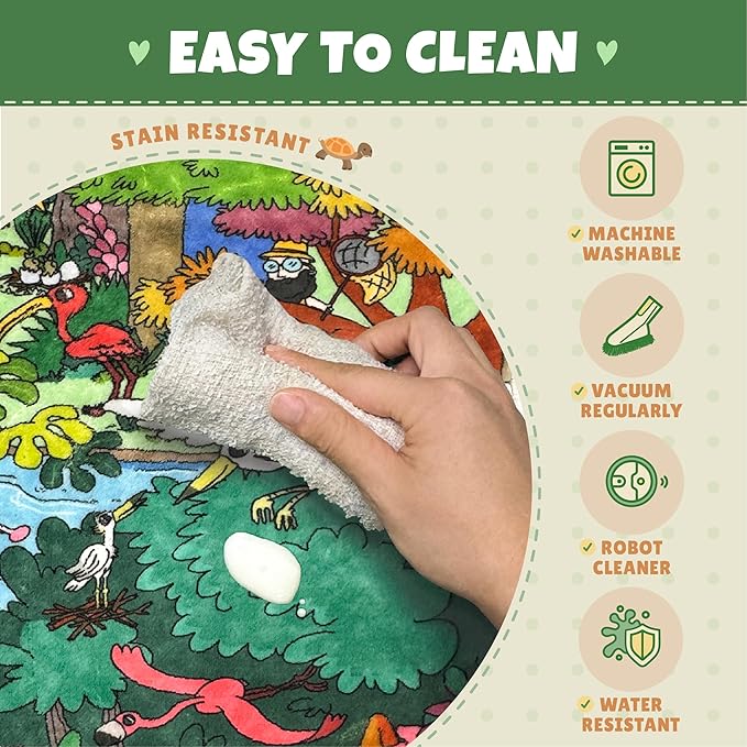 Colorful Jungle Adventure Kids Rug 5x7 – Fun Cartoon Play Mat with Animals, Amusement Park, and Nature Scene – Ideal for Bedrooms, Toddlers, or Small Play Areas