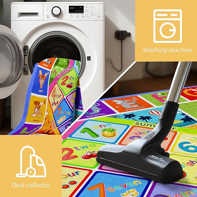 5x7 Kids Rug for Classroom & Playroom - ABC Alphabet Educational Area Rug with Animals Numbers & Shapes - Non-Slip Carpet Playmat for Nursery Preschool Elementary