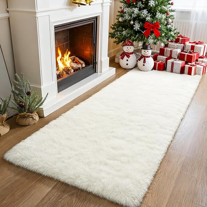 Merelax 2x6 Non-Slip Runner Rug for Hallways Entry, Soft Fluffy Area Rugs for Living Room, Shaggy Plush Furry Bedside Rug Indoor Floor Carpet Nursery Kids Room Dorm Holiday Decor, Ivory/Cream
