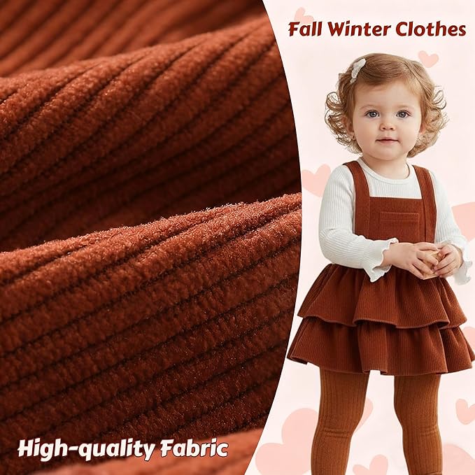 YOUNGER TREE Newborn Baby Girl Fall Winter Outfits Long Sleeve Romper Corduroy Overall Dress Infant Skirt Clothes Sets