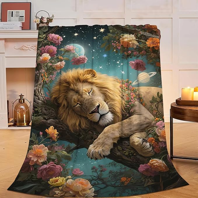 Lion Blanket Lion Throw Blanket Animal Soft Cozy Fleece Fuzzy Stuffed Plush Flannel Gifts for Girls Women Boys Kids Adults 60"X80"