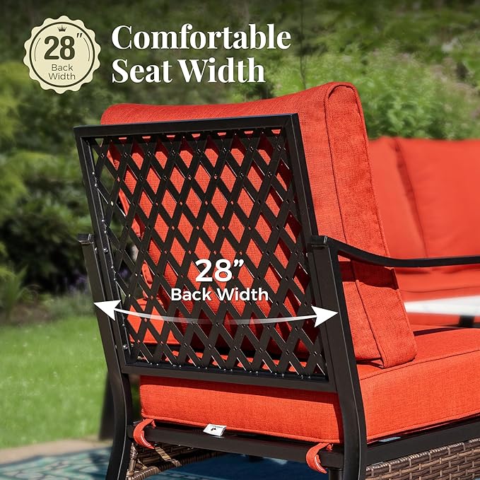 Patio Swivel Chairs Set of 2, Outdoor Sofa Chairs with Deep Seating and 5.75" Cushions, Steel Frame Porch Furniture for Lawn Backyard Deck, Red