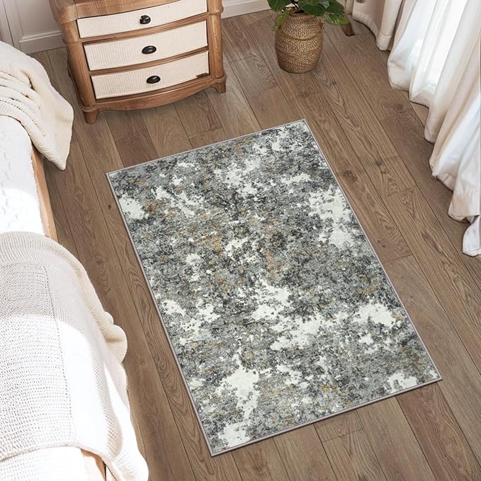 Area Rug 2x3 Washable Rug: Soft Small Entryway Rug with Anti-Slip Backing Non-Shedding Stain-Resistant Abstarct Modern Carpet for Kitchen Bedroom Indoor Front Entrance-Gray/Multi