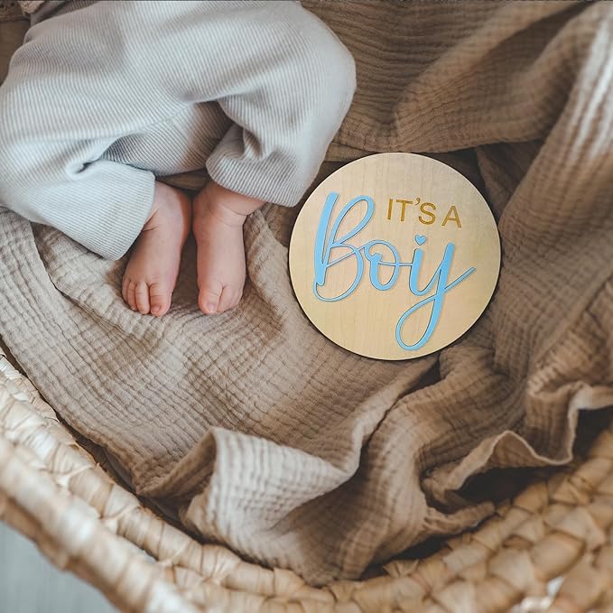 2Pcs Baby Announcement Sign Set, 5.9 Inch Hello World Newborn Sign and IT’S A Boy Welcome Signs, Baby Name Sign with Ink Pad for Hand & Footprints, 3D Wooden Birth Gifts for Hospital Shower Nursery