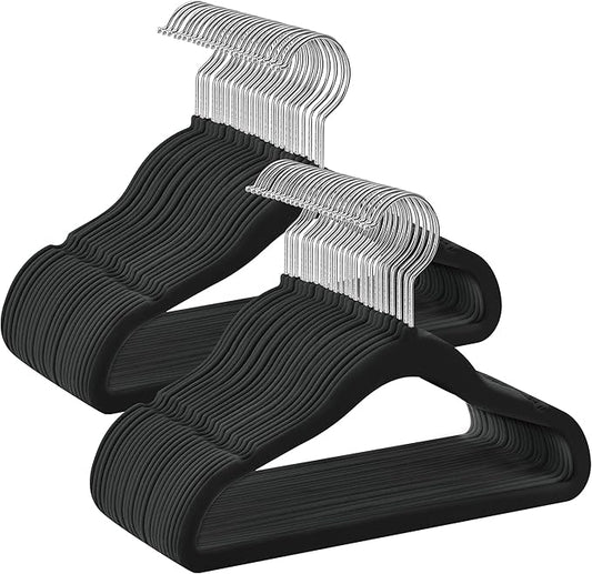 SONGMICS Baby Kids Hangers 50 Pack for Closet, 11.8 x 8.1 Inches, Silver 360° Swivel Hooks, Space-Saving Clothes Velvet Hangers for Nursery, Non-Slip, Ink Black UCRF027B05