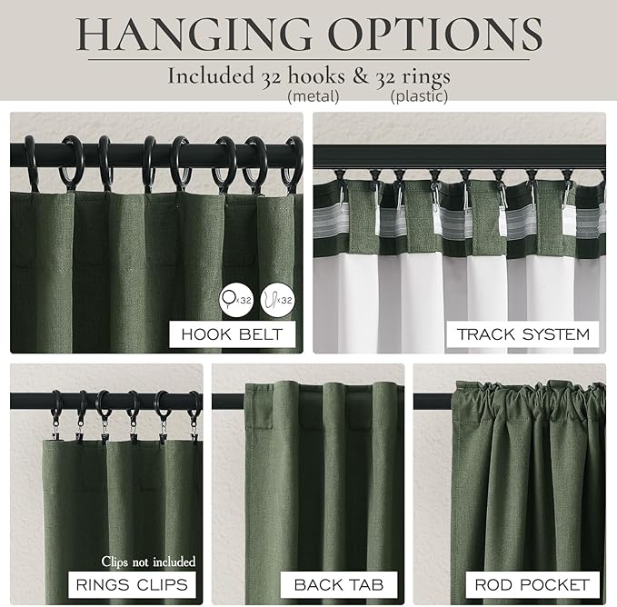 Olive Green Blackout Curtains & Drapes, Dining Room Boho Curtains 96 Inches Long 2 Panels Aesthetic Drapes for Bedroom Burg Moody Extra Long/Total 100 Wide Hidden Tab Track System Dark (W50"xL96")