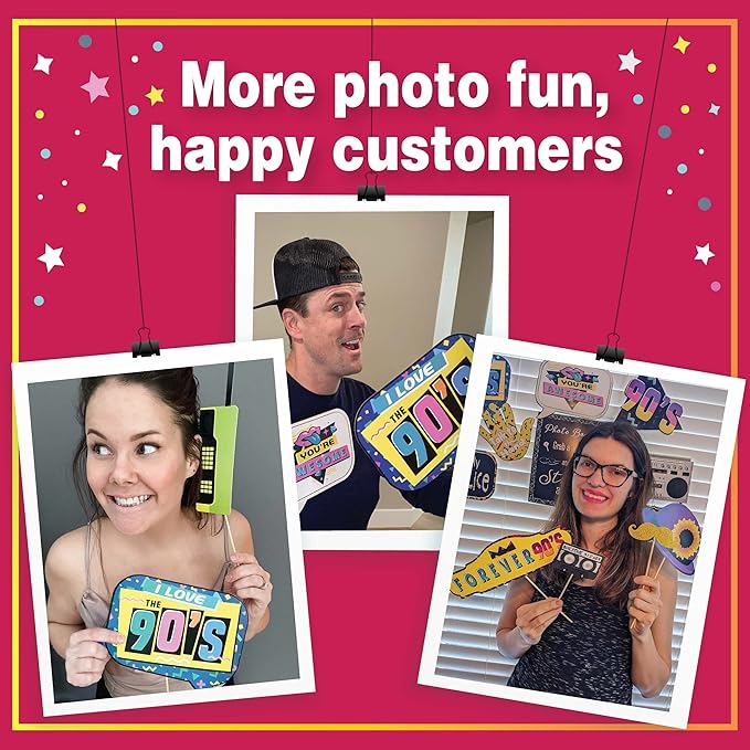 90s Photo Booth Props - 41-pc 90 s Selfie Prop Kit with 8 x 10-Inch Sign, 60 Adhesive Pads, 45 Sticks - 90 s Party Decorations - 90s Birthday Party